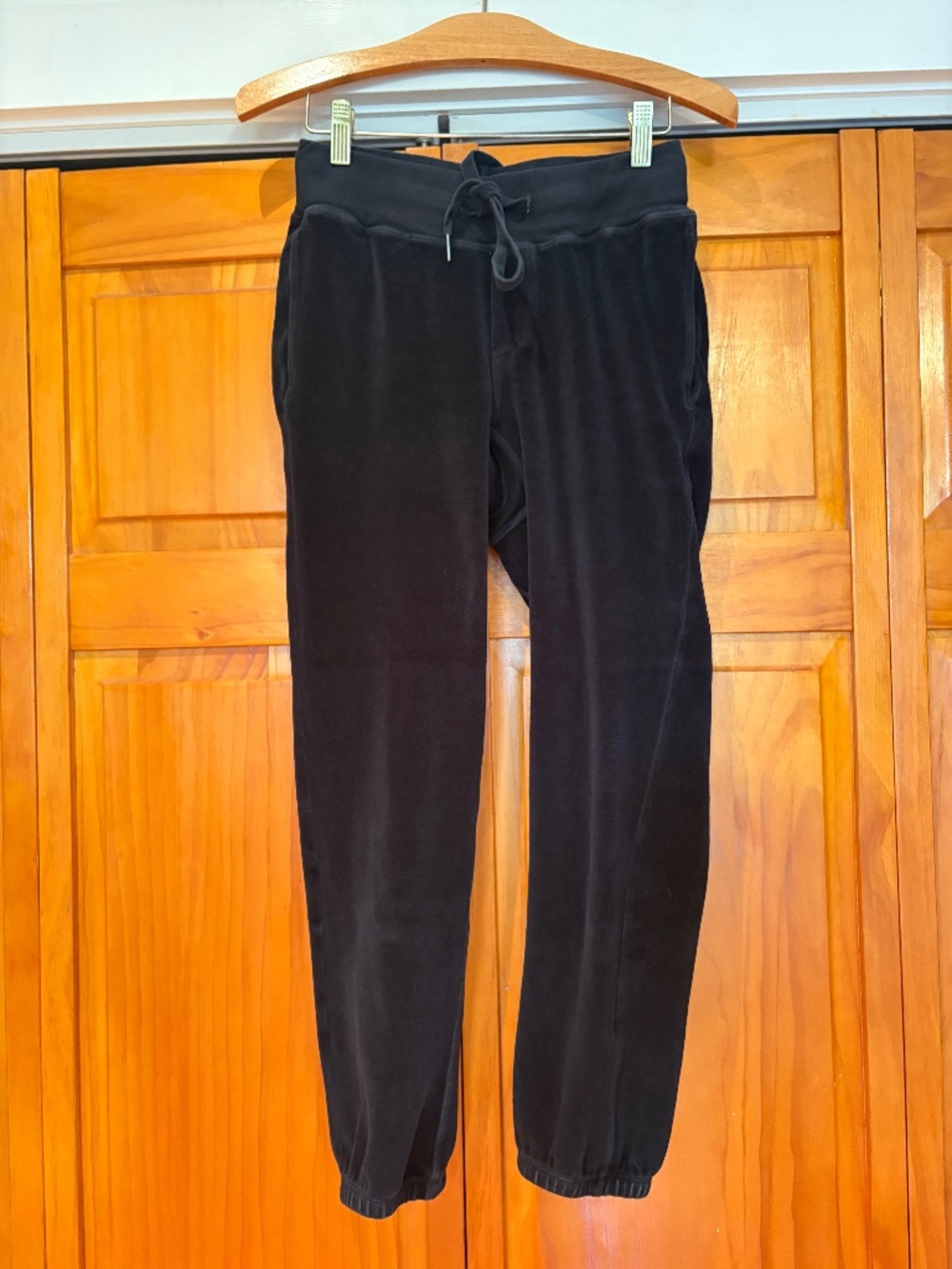 NSF Velour Black Jogger Pants, Pockets, Made in USA, Petite, Women